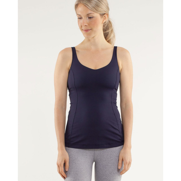 Lululemon Strappy Back Soft Fitted Built-in Bra Tank Navy 4 NWOT - Picture 3 of 10